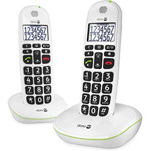 Doro PhoneEasy 110 Telefono Cordless DECT per Anziani - Cordless Duo - Telefono Fisso - Cordless Casa - Tasti Grandi Parlanti - Interfono - Audio Amplificato [Versione Italiana] (X 2 / Bianco)