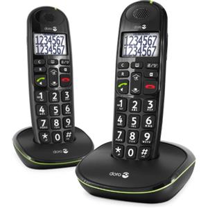 Doro PhoneEasy 110 Telefono Cordless DECT per Anziani - Cordless Duo - Telefono Fisso - Cordless Casa - Tasti Grandi Parlanti - Interfono - Audio Amplificato [Versione Italiana] (X 2 / Nero)