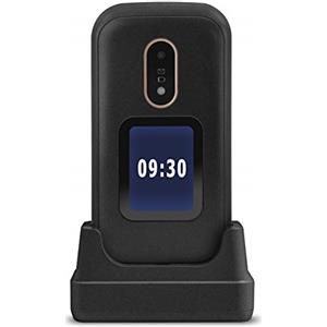 Doro 6060 2G Telefono Cellulare Anziani Dual SIM - Conchiglia - Sportellino - Mini Telefono - Telefonino per Anziani - Tasti Grandi - Schermo Esterno - Fotocamera - Tasto SOS - Base Ricarica (Nero)