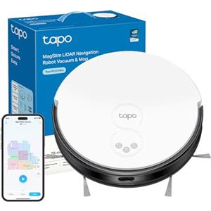 Tapo RV20 Mop Robot Aspirapolvere Lavapavimenti con Mappatura, Navigazione LiDAR MagSlim, Design Ultra Compatto 7.8 cm, Zone No-Go e Muri Virtuali, Aspirazione da 2700Pa, Controllo APP&Alexa&Google