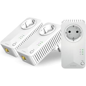 STRONG PL600TRIEUV2 Powerline tre pezzi - Velocità fino a 600 Mbps - 3 Porte LAN - Plug&Play - standard HomePlug™ AV - Presa Schuko passante. Per portare la rete nella tua casa.