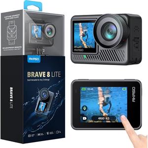 AKASO Brave 8 Lite Action Cam 4K60FPS 20MP WiFi Fotocamera Subacquea con Doppio Schermo, Stabilizzazione SuperSmooth, Grandangolo 150°, Impermeabile fino a 60M, Zoom 4X, Slo-mo 8X, 2x1550mAh Batterie