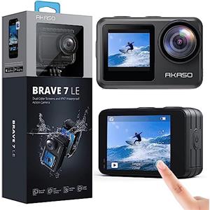 AKASO Brave 7 LE Action Cam 4K 30FPS 20MP WiFi, Fotocamera Subacquea 40M con Touch Screen IPX7, Videocamera Stabilizzatore EIS 2.0 con Doppio Schermo e Telecomando per Nuoto, Surf e Immersioni