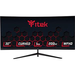 Itek Monitor GGC - 30 Pollici, Curvo R1800, Risoluzione WFHD 2560x1080 UltraWide, Pannello VA da 200Hz, Schermo 21:9, Risposta 1ms MPRT, Collegamenti 3xHDMI e DP, HDR Ready, Adapt Sync