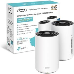 TP-Link Deco PX50(2-pack) WiFi 6 Router Mesh con Powerline, WiFi 6 AX3000Mbps, Powerline Passante G.hn 1500Mbps, 3 Porte Gigabit, Plug & Play, 2 Pezzi con Copertura fino a 420㎡, Compatibile Alexa