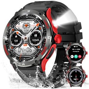 Marsyu Smartwatch Militare da Uomo con Funzione Telefono con Torcia LED/Bussola, Batteria 500 mAh 1.53