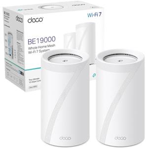 TP-Link WiFi 7 Deco BE85(2-pack) Router Mesh WiFi, BE19000Mbps Tri-Band, Canali 320 MHz, Porta 10Gbps Combinata Ethernet/Fibra, Ripetitore, Alexa, Funziona con Qualsiasi ISP e Modem, 2 Pacchi