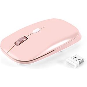 PINKCAT Mouse Wireless, 2.4G Mouse Ottico Slim con Ricevitore USB, Design Portatile e Click Silenzioso, per Laptop, PC, Mac, Ufficio Linux, Rosa