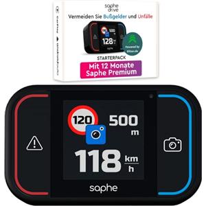 Saphe Drive Pro Dispositivo per le allerte autovelox e accessori auto con display a colori, 12 mesi di abbonamento inclusi, segnalatore in tutta EU, si avvia automaticamente alla partenza