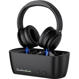 iDiskk Cuffie wireless per TV, Bluetooth 5.2 Tramsitter e stazione di ricarica, 35 ore di riproduzione audio, nessun ritardo di sincronizzazione delle labbra, Digital Opt, RCA, AUX, Plug & Play, nero