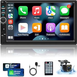 Techschermo Autoradio 2 Din con Carplay e Android Auto - Stereo Auto Touchscreen da 7 Pollici con Mirror Link, EQ, Bluetooth, Radio FM, SWC, Ingresso USB/AUX/SD + Telecamera di Backup