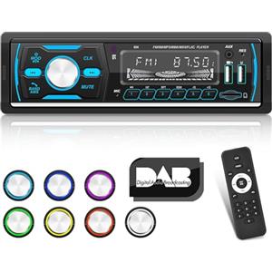 NHOPEEW Autoradio DAB 1 Din con Bluetooth - Radio FM AM RDS - 7 pulsanti luminosi a colori/USB/U Disk/AUX + scheda TF 32G