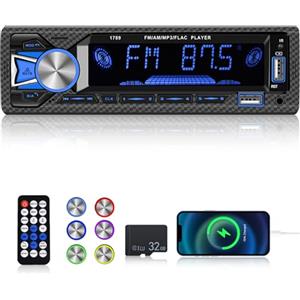 Techschermo Autoradio 1 Din con doppio Bluetooth - Autoradio bluetooth con Radio FM, Ingresso USB/AUX/TF + Scheda TF 32G + Telecomando Wireless