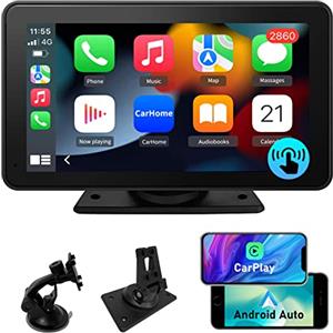 AWESAFE CarPlay Auto, Wireless CarPlay Android Auto Radio Portatile con touchscreen per auto IPS da 7 pollici, supporta vivavoce Bluetooth, Navigazione, Siri Controllo Vocale, FM