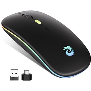 BQSS Mouse Wireless Ricaricabile, Retroilluminato 7 colori & Tracciamento Ottico 1200-1600 DPI, 2,4 GHz con Mini Ricevitore USB, Compatibile con laptop, PC, Mac, Computer, Chromebook, Notebook