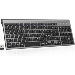 cimetech Tastiera wireless, Layout Italiano QWERTY, tastiera 2.4G USB per computer con tastierino numerico e tasti ergonomici per computer, PC, laptop, tablet, desktop, Android Smart TV （grigio）