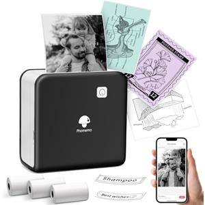 Phomemo Stampante Portatile, Mini Stampante Termica M02 Pro 300 DPI Stampante per Adesivi Stampante Fotografica Portatile con Tre Rotoli di Carta per Appunti e Schemi di Studio, Apprendimento, Foto