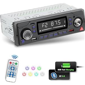 Techschermo Autoradio 1 Din - Autoradio Bluetooth - Stereo Auto con Radio FM APP Posizione Spegnimento Memoria Assistente vocale AUX TF Ingresso disco USB + Telecomando