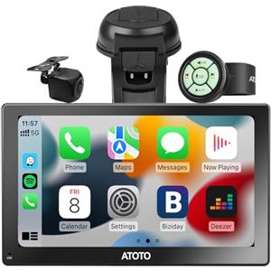 ATOTO P5 9 pollici Autoradio Portatile, GPS per auto, Carplay senza fili e Android Auto senza fili, QLED Touchscreen Dimmer Automatic, Bluetooth, Telecamera di backup1080P, Uscita AUX/FM,P509SD-S21