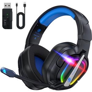 Fachixy「2024 Nuovo」FC200 Cuffia da gioco senza fili per PS5 - Fodabili USB a 2,4GHz con microfono - Cuffia Bluetooth con durata della Batteria di 50 ore, per PS4/PC/Switch/Cellulare, nero-blu