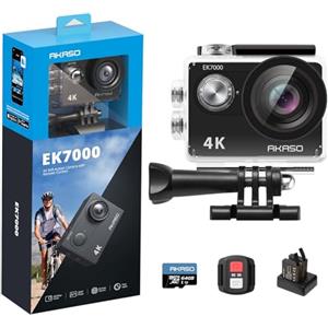 AKASO EK7000 Action Cam 4K 30FPS con Scheda di Memoria MicroSDXC da 64GB, WiFi 20MP Fotocamera Subacquea, Videocamera Stabilizzata Caricabatterie con 2 Batterie, Angolo di 170°