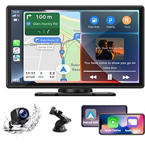 EYETOO Senza Fili Autoradio, Wireless Carplay & Android Auto Portatile Autoradio e Telecamera Posteriore, 9 Pollici Stereo Auto HD Touch Screen per Auto, Bluetooth 5.0/GPS/FM/Siri/AUX/Airplay