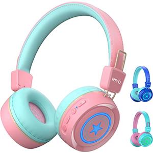 riyo Cuffie Bluetooth Bambini, Bluetooth 5.0 Cuffie Bambina wireless con LED 94dB Volume Limited Stereo Bambini Cuffie Over-Ear Pieghevole per Ragazzi Ragazze Bambini Adolescenti(rosa)