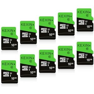 KEXIN Micro SD 16 GB, Schede Micro SD 16GB Memoria di Scheda Micro SDHC, C10, U1, per Telefono Fotocamere Videocamere Dashcam Drone Fino a 95/35 MB/s (R/W) con Adattatore Scheda Micro SD, Set da 10