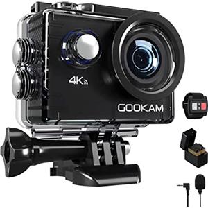 GOOKAM 4K Action Cam 20MP WIFI Telecomando Fotocamera Subacquea Impermeabile 40M Sott'acqua Sports Camera Schermo 2 Pollici 170 gradi Grandangolare Microfono Esterno 2x1050mAh batterie e Accessori