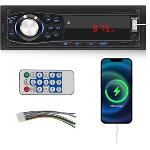 NHOPEEW 1 Din Bluetooth Car Stereo Chiamate vivavoce Autoradio Single DIN, USB, TF card, AUX Audio, FM con telecomando