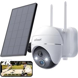 ieGeek 360° PTZ Telecamera Wi-Fi Esterno con Batteria 15000mAh Senza Fili, 2K Videocamera Sorveglianza con Pannello Solare, Rilevazione PIR, Visione Notturna, Impermeabile IP65, Audio a 2 Vie