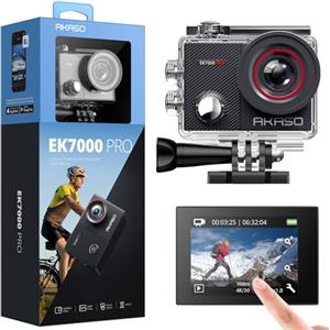 AKASO EK7000 Pro Action Cam 4K 20MP WiFi, Fotocamera Subacquea 40M, Impermeabile Videocamera EIS Stabilizzazione con Touch Screen, Angolo Variabile, 2.4G Telecomando e Kit di Accessori