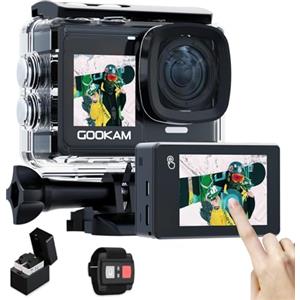 GOOKAM Go7 Action Cam 4K Doppio Schermo 20MP WiFi 40M Fotocamera Subacquea EIS Stabilizzazione Videocamera 170° Grandangolare, 2.4G Telecomando, 2 * 1350mAh Batterie, Kits di Accessori