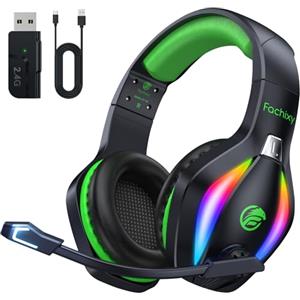 Fachixy FC100 Cuffie da gioco senza fili - 2.4GHz e Bluetooth con microfono - Suono stereo 3D e 50 ore di durata della Batteria - Per PS5/PS4/PC/tablet/Switch/smartphone, nero-verde