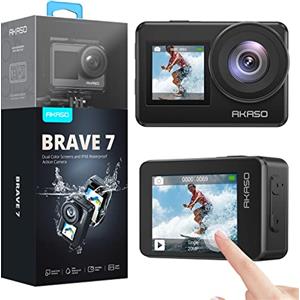 AKASO Brave 7 Action Cam 4K 30FPS 20MP, IPX8 Fotocamera Subacquea Stabilizzata, Impermeabile Videocamera con Comando Vocale, Grandangolare, Doppio Touchscreen