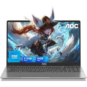 AOC PC Portatile, In-tel Alder Lake-N97 Fino a 3,6 GHz, 15,6 Pollici FHD Notebook, 16GB RAM 512GB M.2 SSD Laptop Computer Portatile Guscio Metallico 2.4G/5G WiFi,BT5.2,USB3,2, HDMI,Tipo C,5000mAh