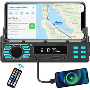 Podofo Autoradio Bluetooth mit 1 DIN Stereo con Supporto per Cellulare Sistema Vivavoce Bluetooth 5.1, Autoradio 12V Lettore Mp3 Supporta Radio FM, 2 Porte USB, Scheda SD, AUX-IN, Ricarica Rapida