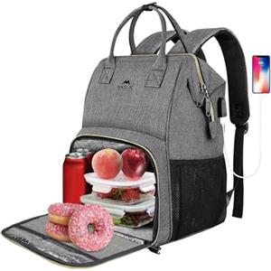 MATEIN Pranzo Zaino Donna, Porta PC 15,6 Pollici con Scomparto Lunch Isolato, da Viaggio con Porta USB, Zaino Impermeabile Borsa Termica Porta Pranzo per Uomo Lavoro Picnic, Grigio