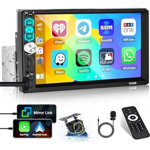 Hikity Autoradio 1 Din Carplay Android Auto 7 Pollici Touch Screen Radio Bluetooth con Schermo Stereo FM/AUX/SD/Mirror Link + Telecamera Posteriore + Microfono