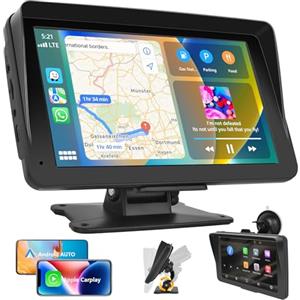 Podofo 7 Pollici Portatile Autoradio con A-pple Carplay/Android Auto Wireless, Bluetooth Touchscreen Monitor con A-pple Airplay/FM Trasmissione/TF/USB/AUX/Collegamento a Specchio 7-32V Car Audio Radio