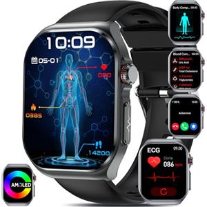 YYKY Smartwatch Uomo Donna AMOLED ???????????????????????????????? Smartwatch ????????????+HRV,Funzione Telefono,Pressione Arteriosa,Sonno,BMI,Acido Urico,Pulsante SOS,2.04