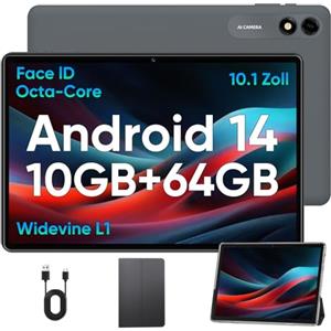 TUOHAITIME Tablet 10.1 pollici Android 14 Tablet, 2024 Newest GMS Certified, Octa Core Tablet PC con custodia, 10GB RAM 64GB ROM 1TB Espandere, 6000mAh, ricarica veloce, WiFi, BT5.0, FM, GPS (Nero)