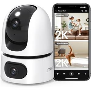 Imou 3K(3MP+3MP) Telecamera WiFi Interno con Doppia Lente, 360°PTZ Telecamera Doppio Obiettivo Interno, Rilevamento Umano, Tracciamento Intelligente, Visione Notturna a Colori, Modalità Privata 2,4ghz