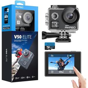 AKASO V50 Elite Action Cam con Scheda di Memoria MicroSDXC da 64GB 4K/60FPS 20MP WiFi, Fotocamera Subacquea 40M Impermeabile con Touch Screen, Comandi Vocali, 8xZoom