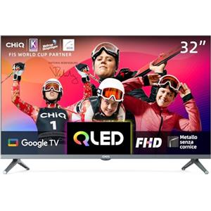 CHiQ L32QM8G TV QLED da 32 pollici, FHD, HDR10, design con cornice ultrasottile in metallo, Google TV, Chromecast integrato, Assistente di Google, CPU quad-core, Wi-Fi a doppia banda da 2,4/5 Ghz.