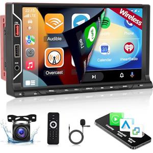 Techschermo Autoradio 2 Din con Carplay e Android Auto Senza fili - Radio Touchscreen da 7 pollici con EQ, Mirror Link, Bluetooth, Radio FM, SWC, Ingresso AUX/USB + Telecamera di Backup