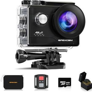 Apexcam 4K Action Cam 20MP Con Scheda di Memoria 64GB WiFi Sports Camera Ultra HD Telecamera subacquea 40M 170 ° Wide Angle 2.4G Telecomando Time Lapse 2x1050mAh Batterie