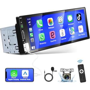 Podofo Autoradio 1 Din Carplay Bluetooth Android Auto, 6,86 Pollici con Display Auto Radio con Schermo Supporta Connessione Specchio FM, Telecamera Posteriore e Microfono