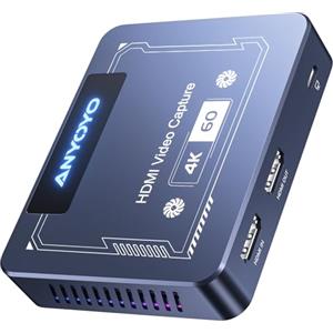 ANYOYO Scheda di acquisizione, Anyoyo 4K60 Video Grabber, HDR e VR Capture e Passshrough vicino a zero latenza HDMI per streaming e giochi, compatibile per NS, PS5/4, Xbox, Camera, Windows/Mac