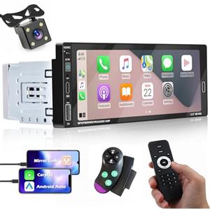 Hikity Autoradio 1 Din Carplay con Schermo Touchscreen da 6, 86 Pollici Carplay Radio Auto Stereo 1 din con Vivavoce Bluetooth AUX USB Type-C SWC Telecomando Mic Telecamera Retromarcia